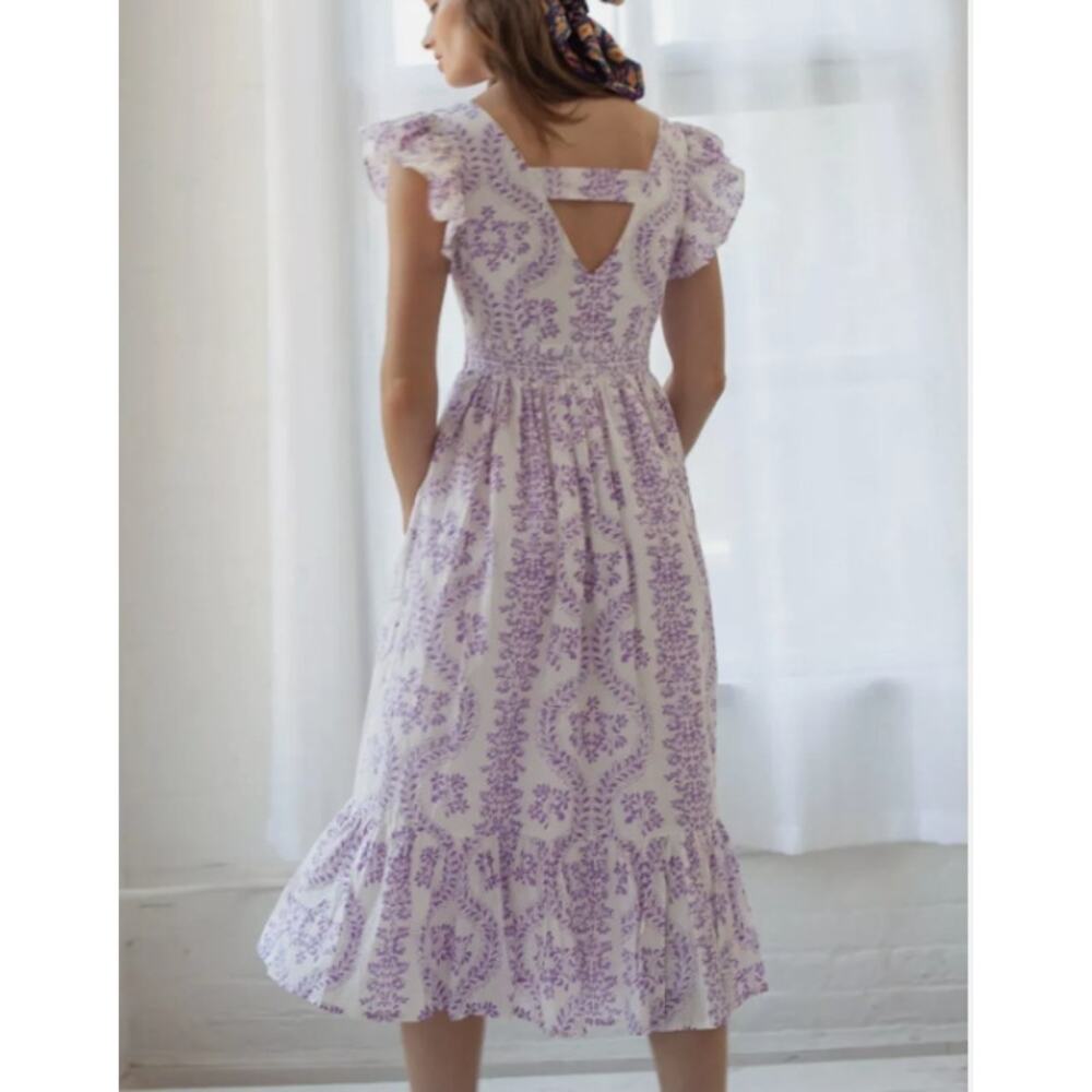 Guadalupe Designs Gianna Block Print Dress w/ Pockets in Purple Sz L - Picture 3 of 7